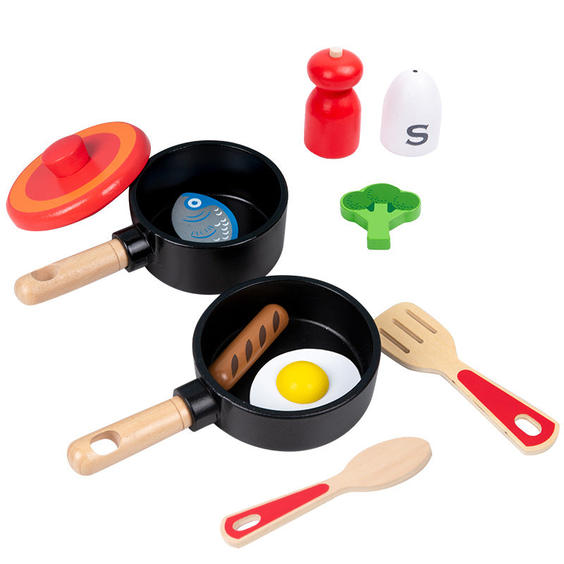 Children's wooden simulation home cooking pot set kitchen cooking with joy cooking utensils wooden toys - Korvel