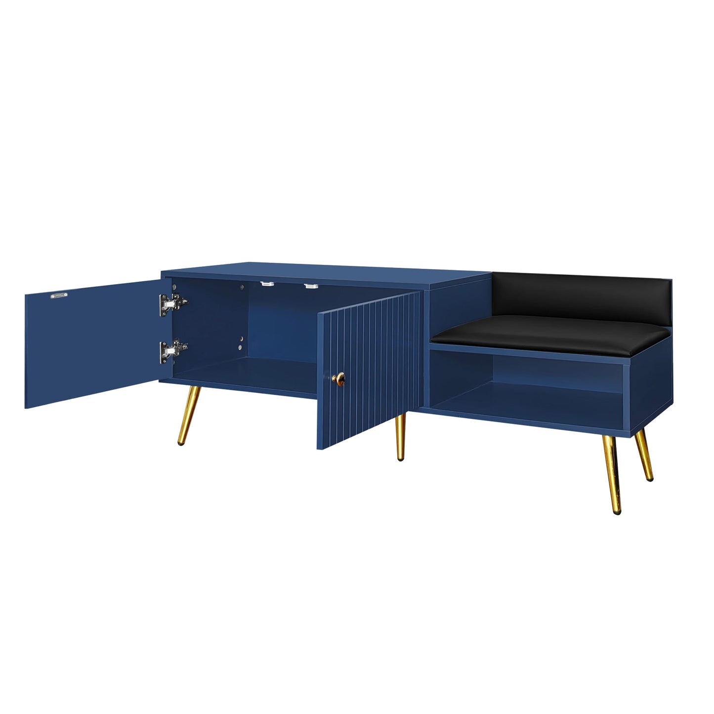 Modern Navy Shoe Storage Bench with Hidden Storage & Cushions