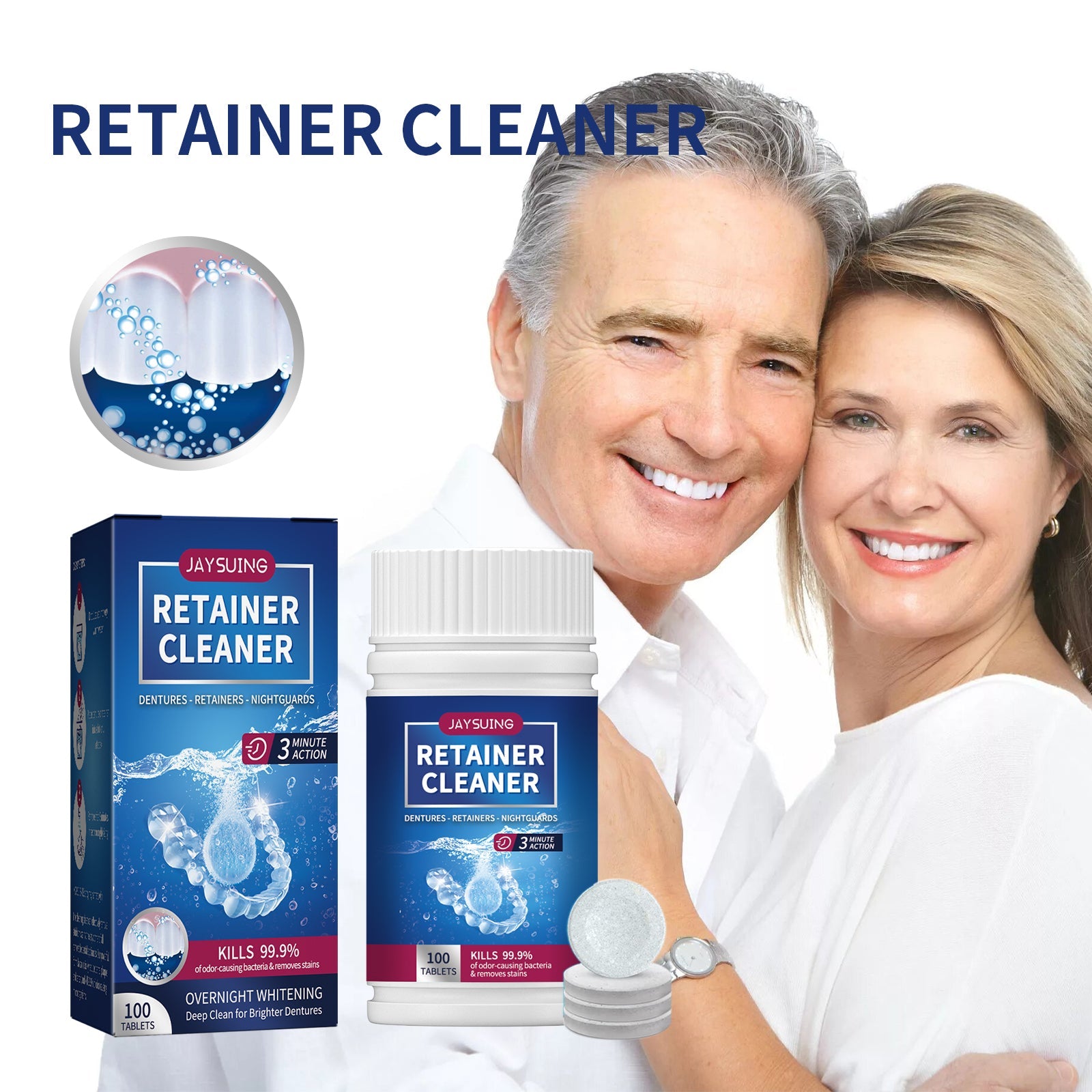 Denture Cleaning Tablet, White Denture Fresh Breath Oral Care Cleaning Tablet - Korvel