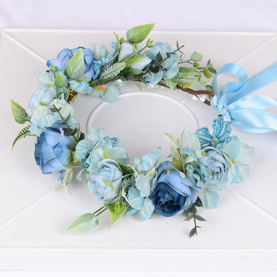 Mori series dried flower wreath bridal headdress crown hairdress wedding accessories Beach Resort studio props - Korvel