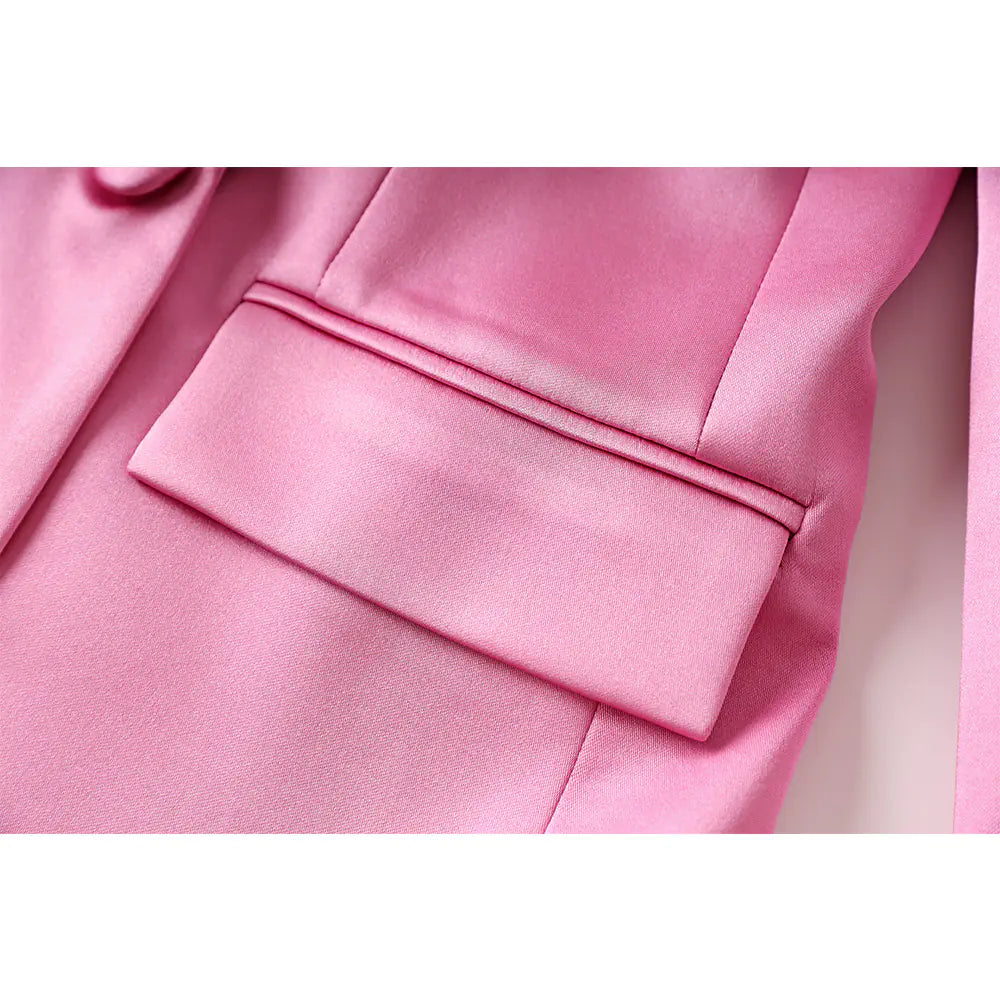 Elegant Pink Satin Suit Jacket and Skirt Set