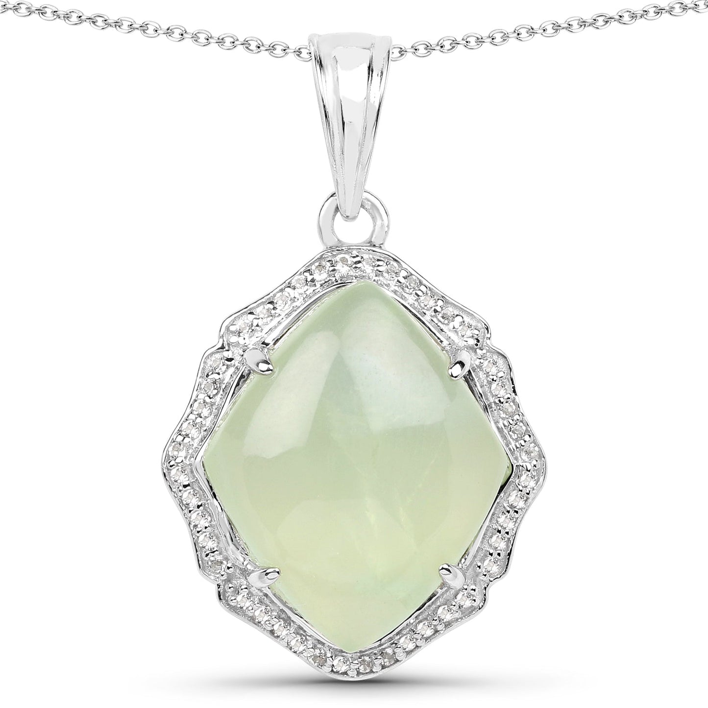 Pendentif en argent sterling avec préhnite véritable de 7,49 carats et topaze blanche