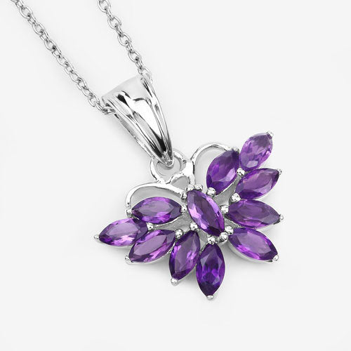 1.65 Carat Genuine Amethyst Butterfly Pendant in Sterling Silver