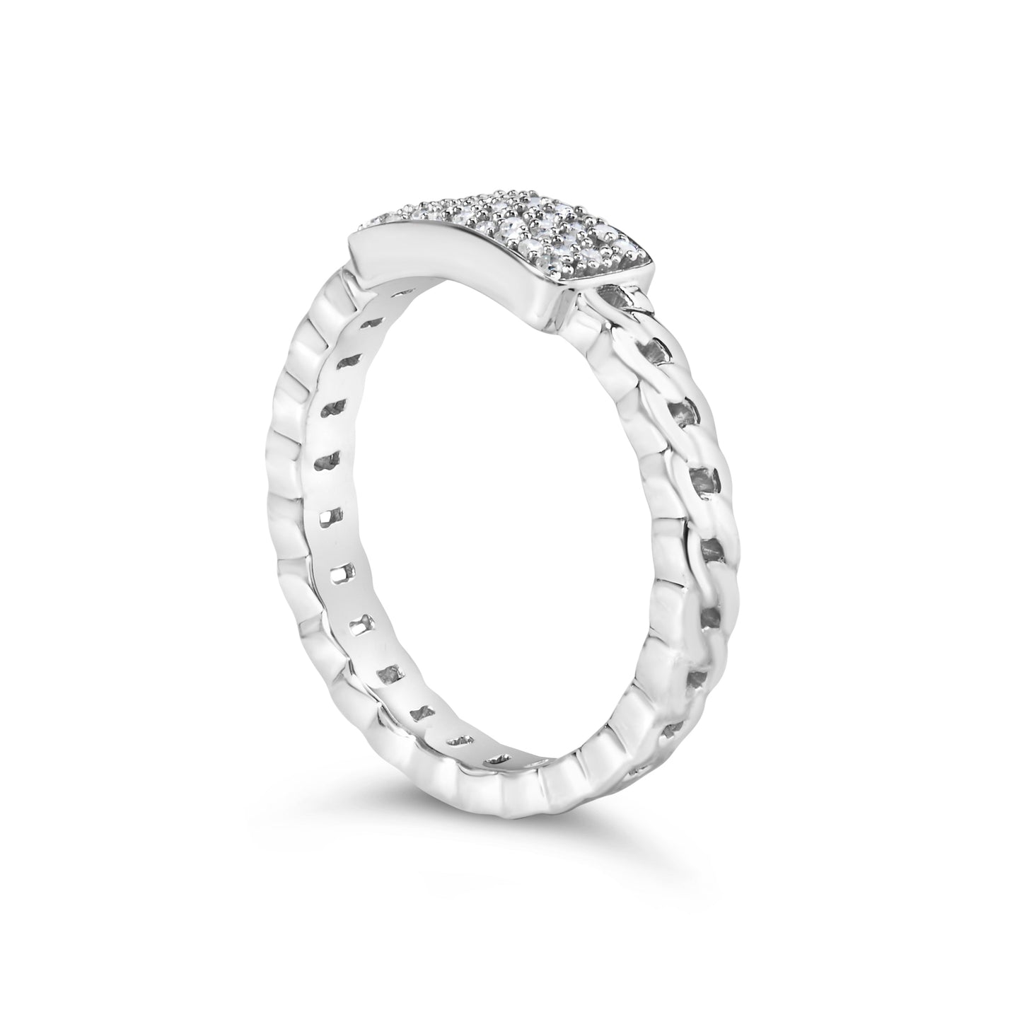 .925 Sterling Silver Diamond ID and Cuban Link Band Ring - Size 6