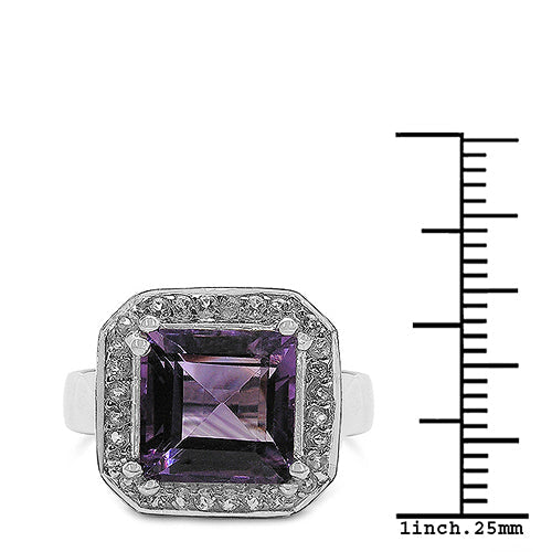 Anillo de Plata de Ley con Amatista y Topacio Blanco de 4.91 Quilates