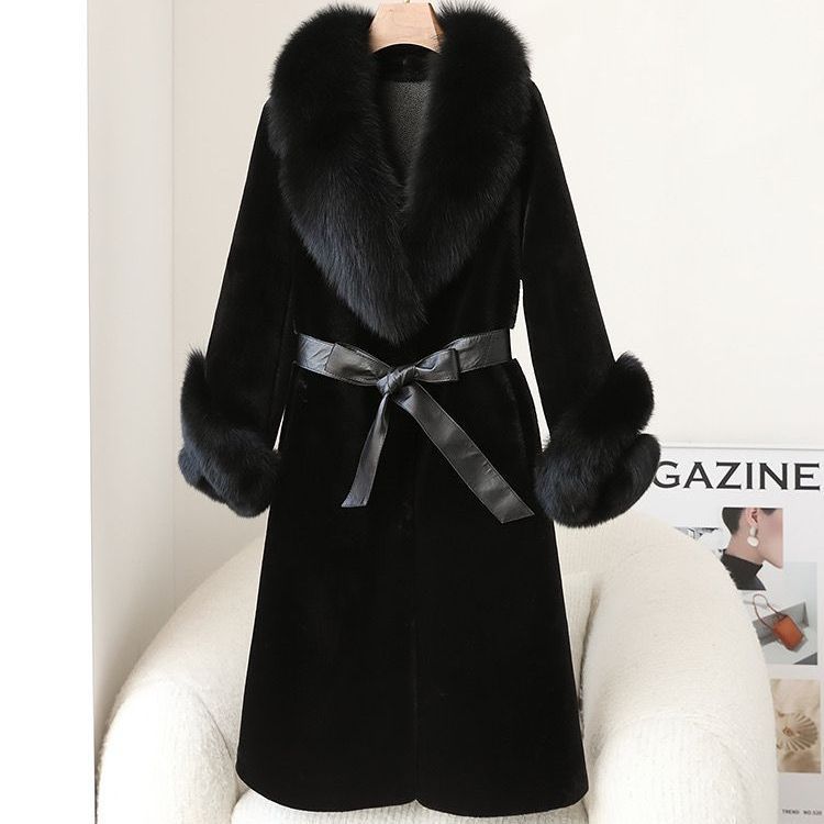 Manteau en fausse fourrure épaisse avec col en fourrure luxueux pour femmes