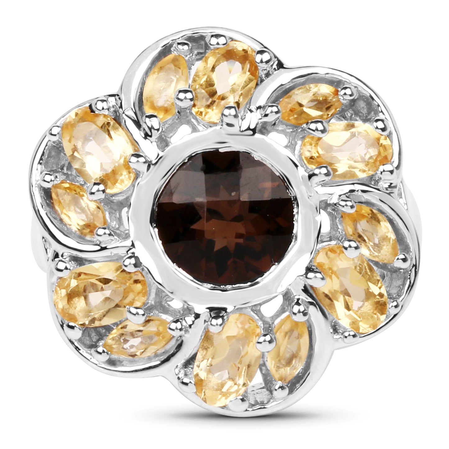 Bague en argent sterling avec quartz fumé et citrine de 3,46 carats