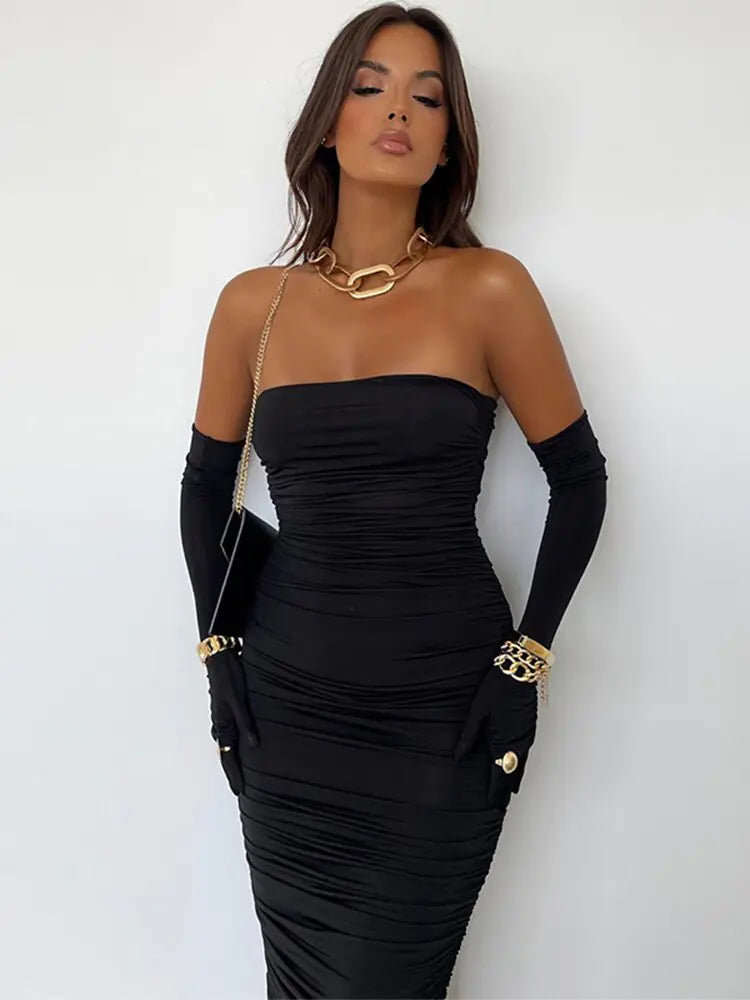 Vestido Elegante Sin Tirantes y Sin Espalda