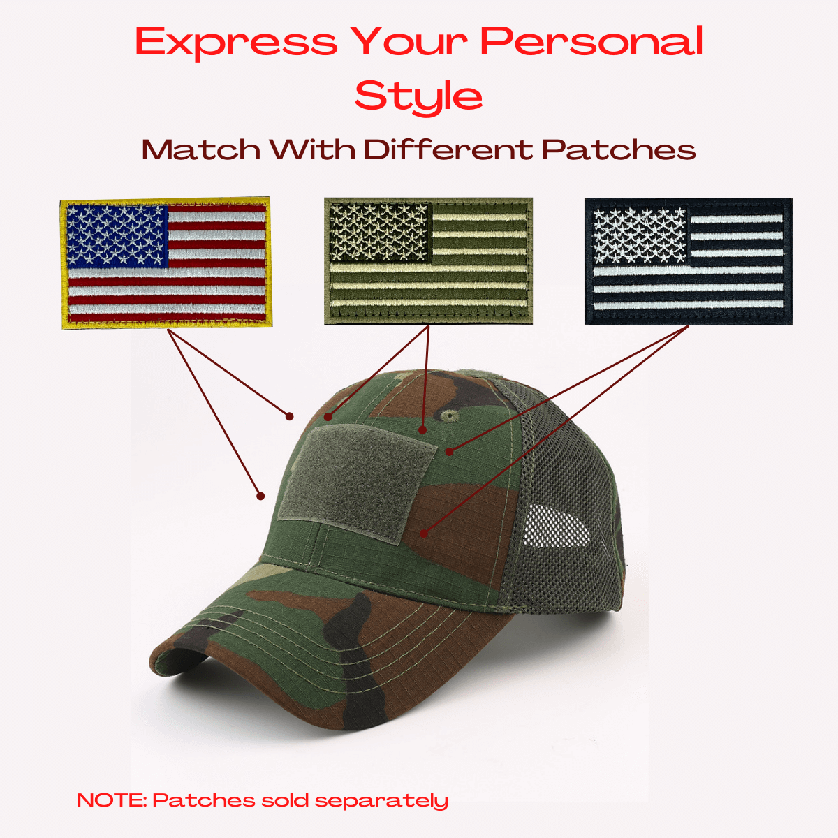 Casquette à patch de style tactique avec sangle réglable