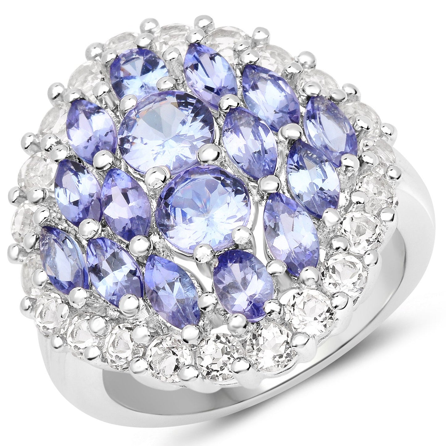 Bague en argent sterling avec tanzanite et topaze blanche de 4,72 carats