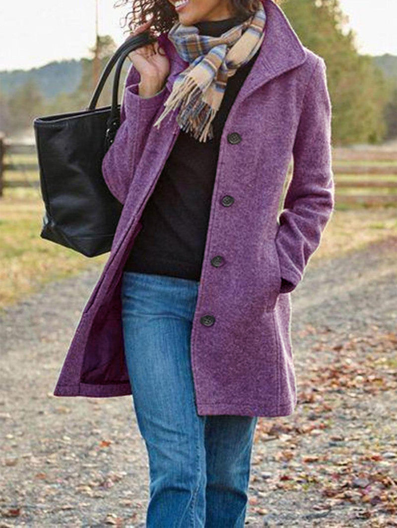 Abrigo Elegante de Mujer de Largo Medio con Solapa para Invierno