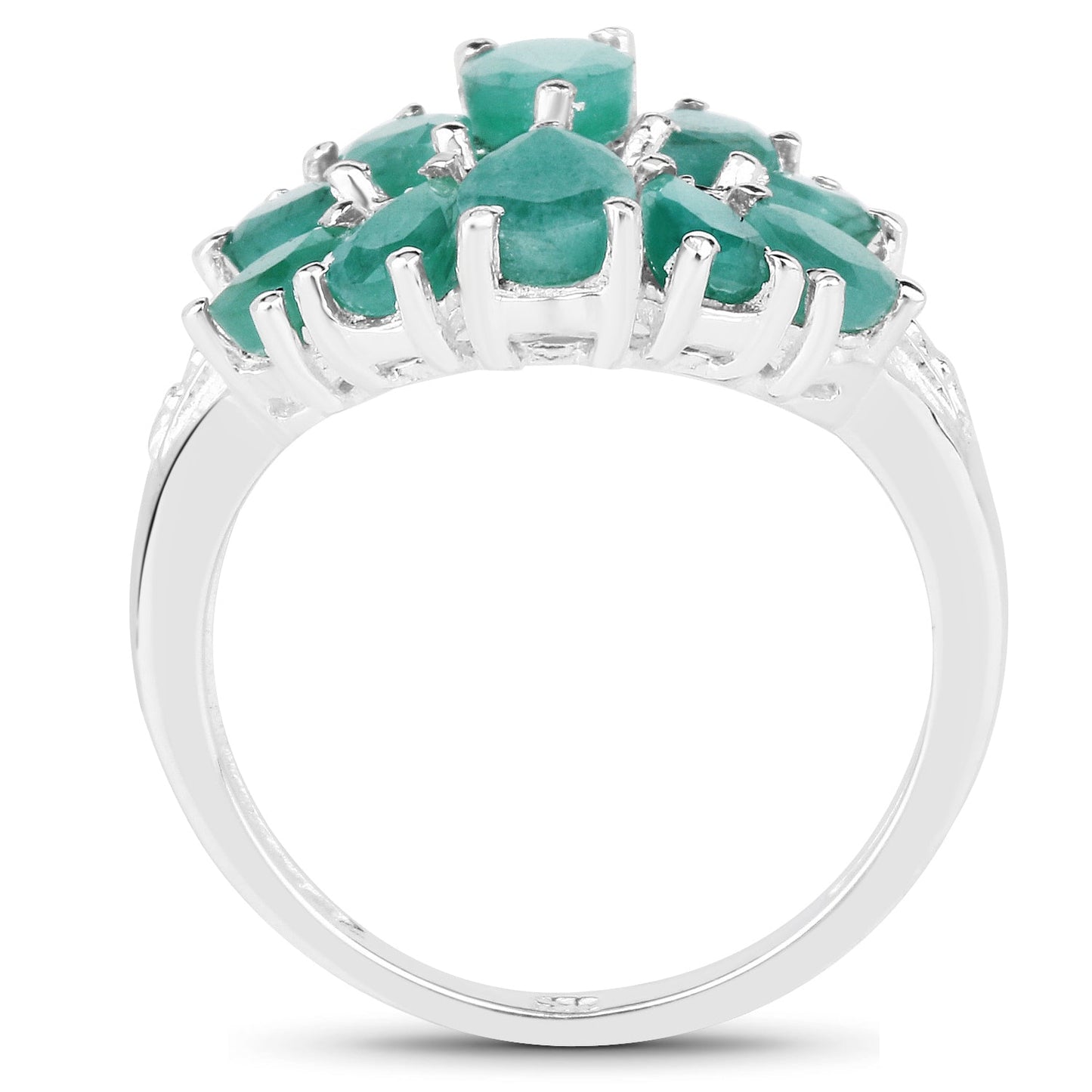 Bague de fiançailles en argent sterling .925 avec émeraude et diamant de 2,21 carats