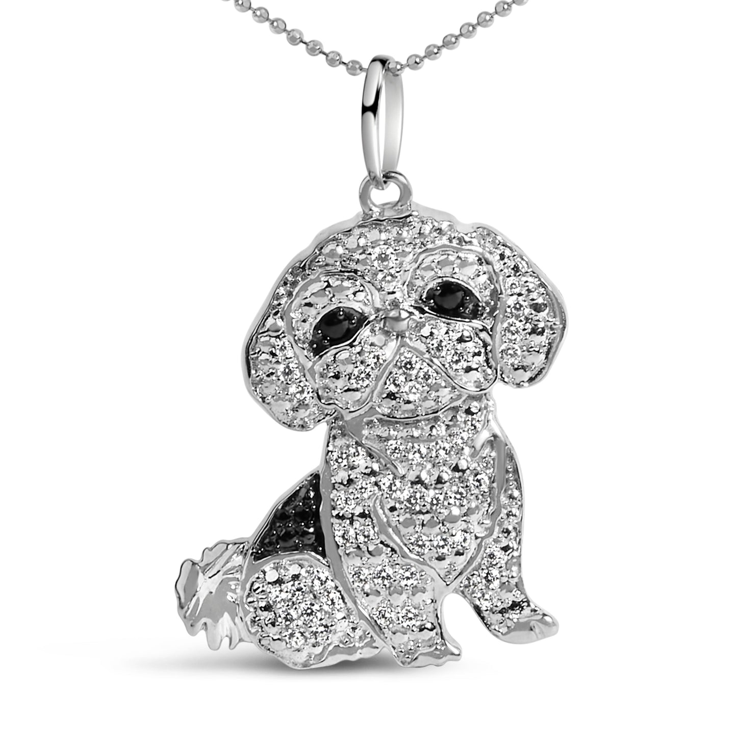 Pendentif en argent sterling .925 de chien Shih Tzu avec diamants