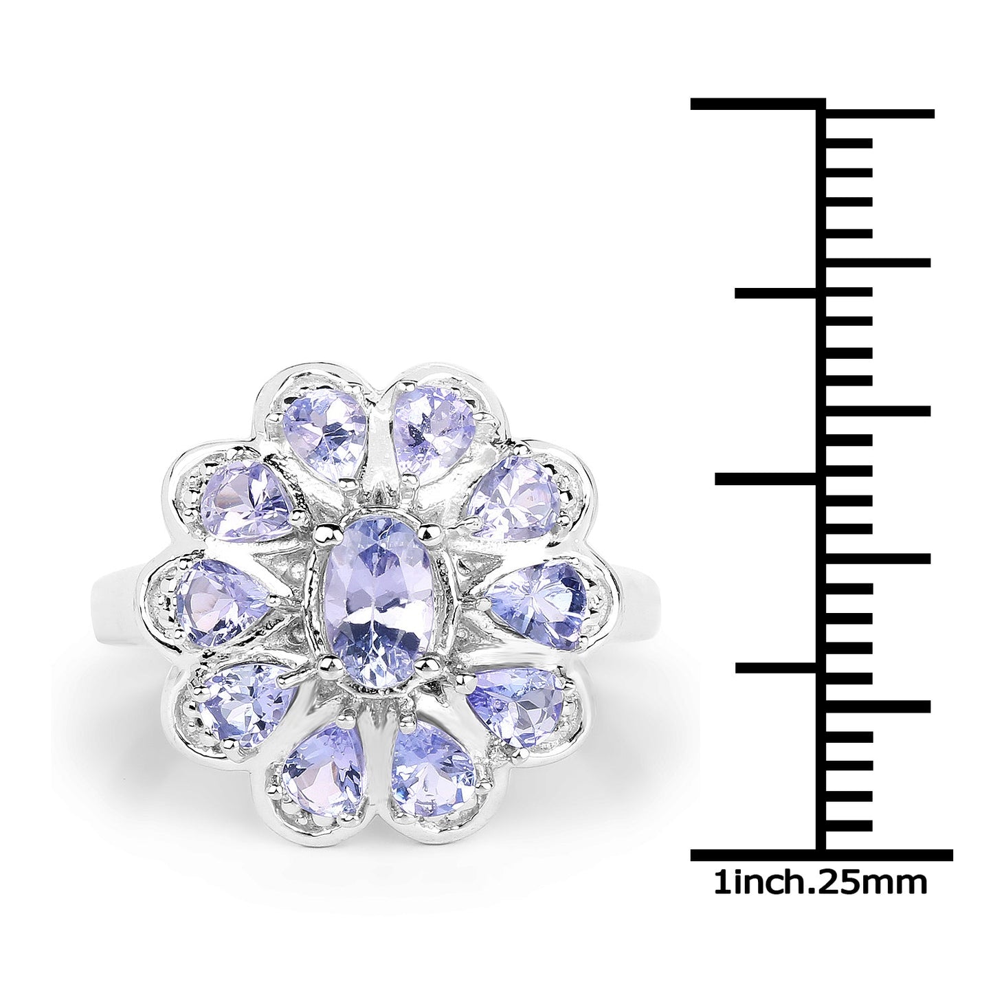 1.84 Carat Genuine Tanzanite Sterling Silver Engagement Ring