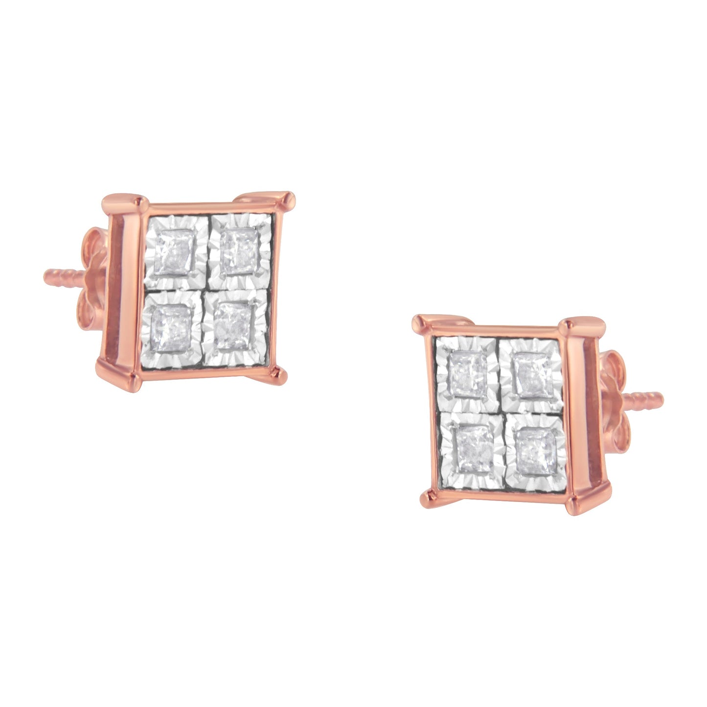 Pendientes de Stud de Compuesto de Diamante de Plata Esterlina Bañada en Oro Rosa