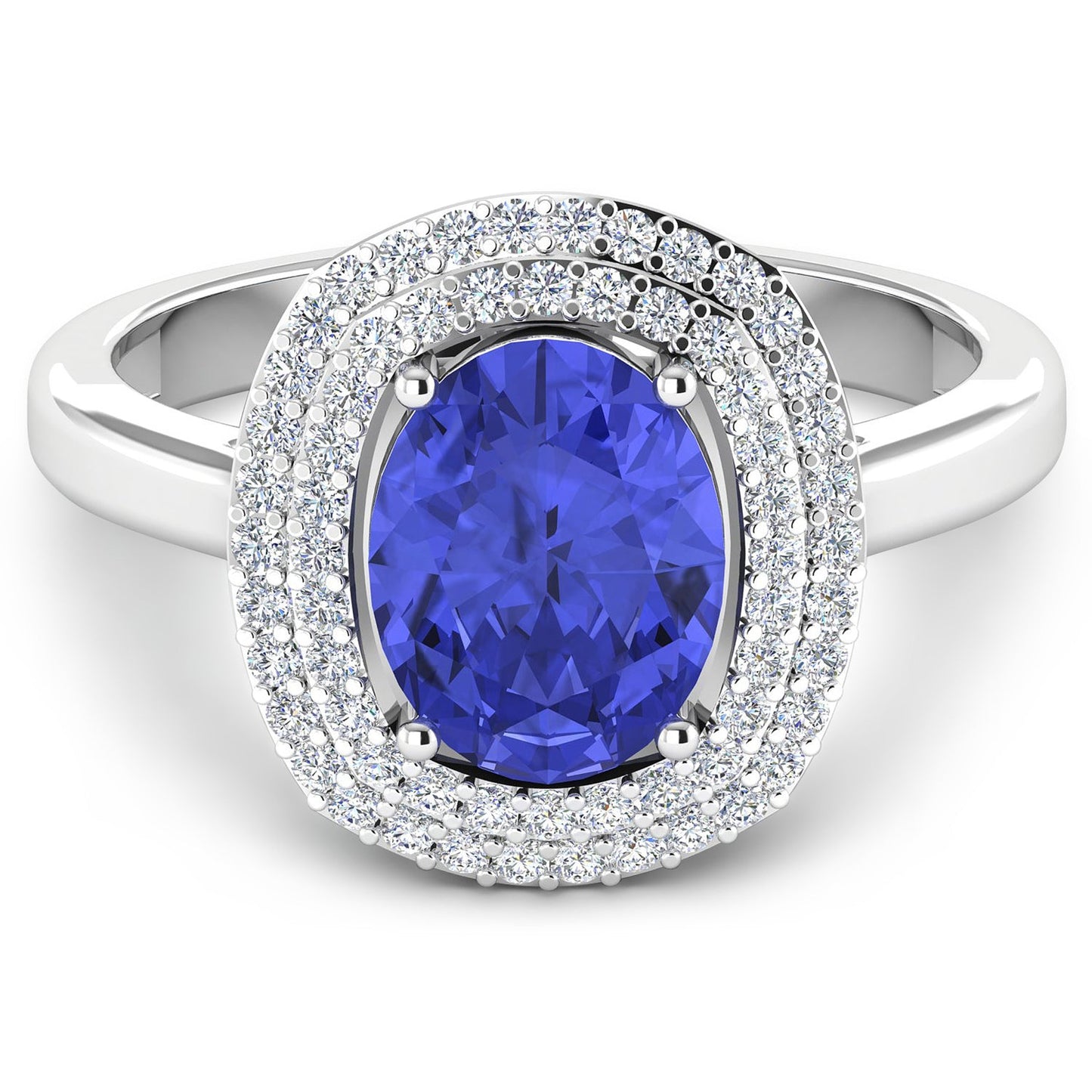 Bague en Tanzanite et Diamants Blancs de 2,02 Carats en Or Blanc 14K