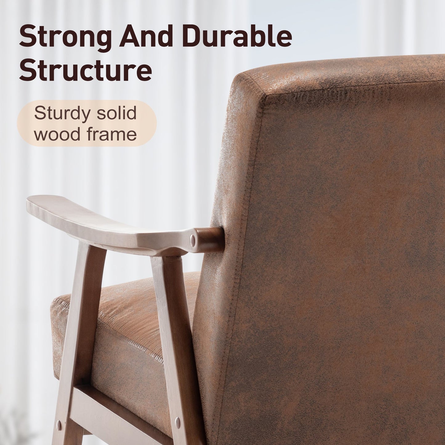 Medieval modern chair, solid wood frame living room chair, accent chair with ultra thick backrest - Korvel