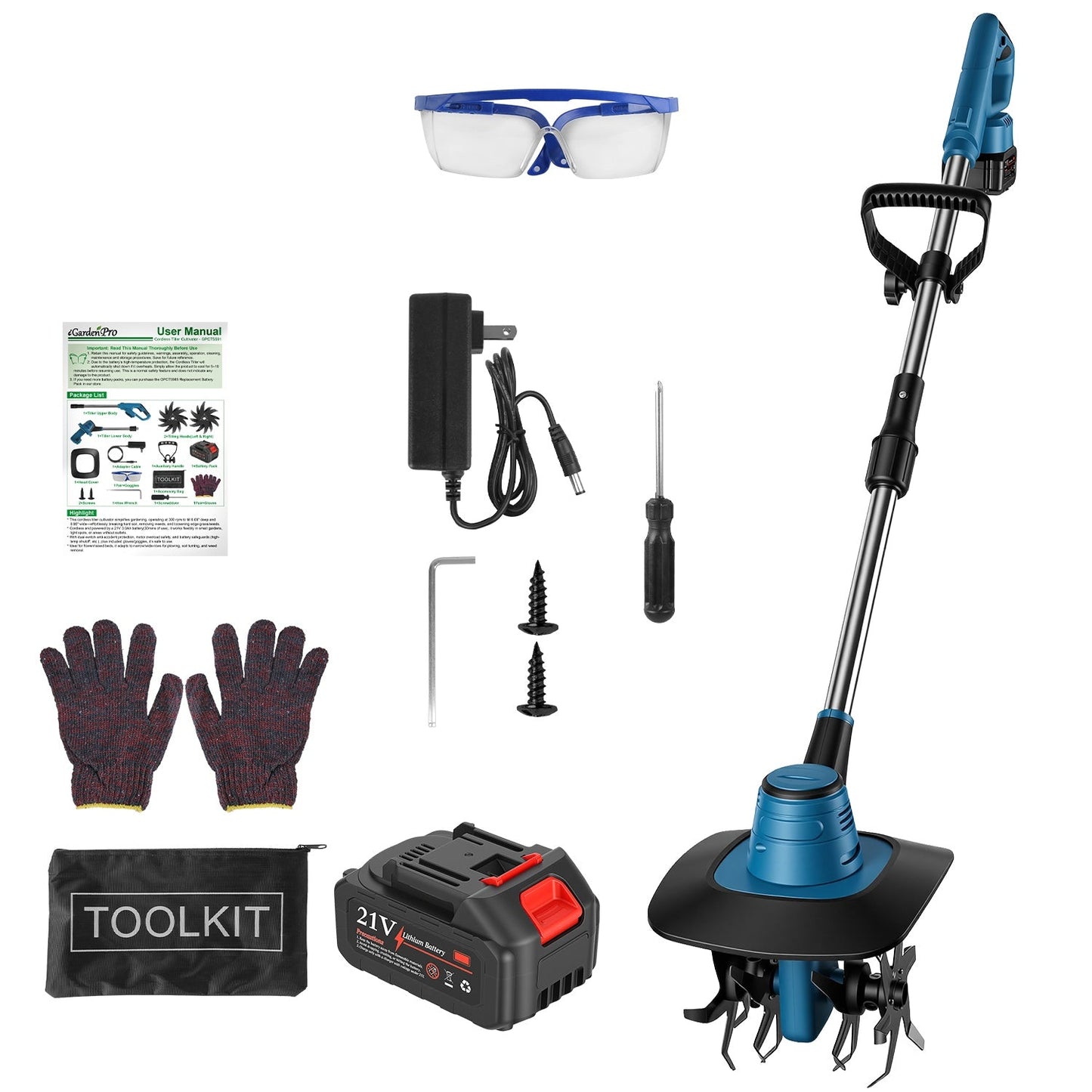 Cultivador de Jardín Inalámbrico de 800W con Batería de 3.0Ah