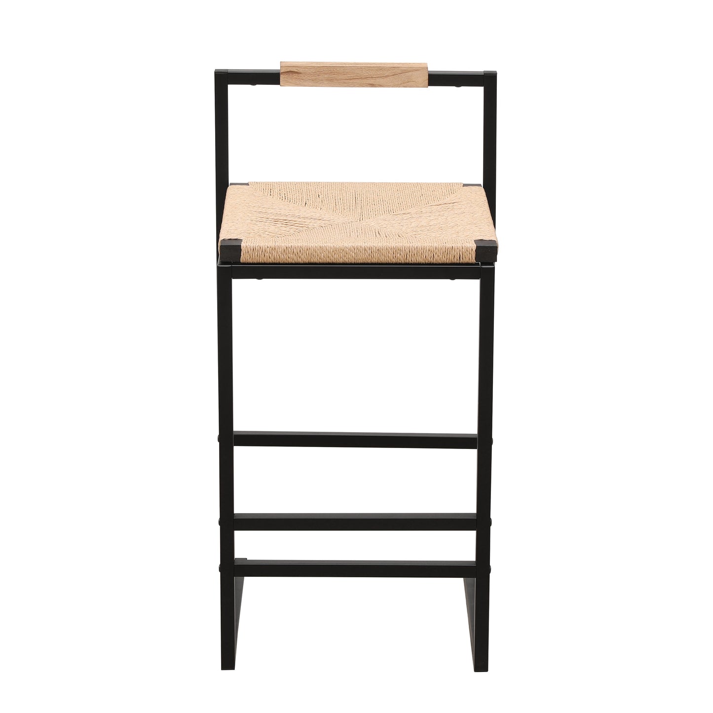 Set of 2 Bar Stools with Back Paper Rope Woven Counter Height Dining Chairs for Kitchen Home (Paper Rope with Back) - Korvel