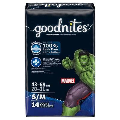 GoodNites Boys Marvel Nighttime Underwear (S/M, 43-68 lbs)