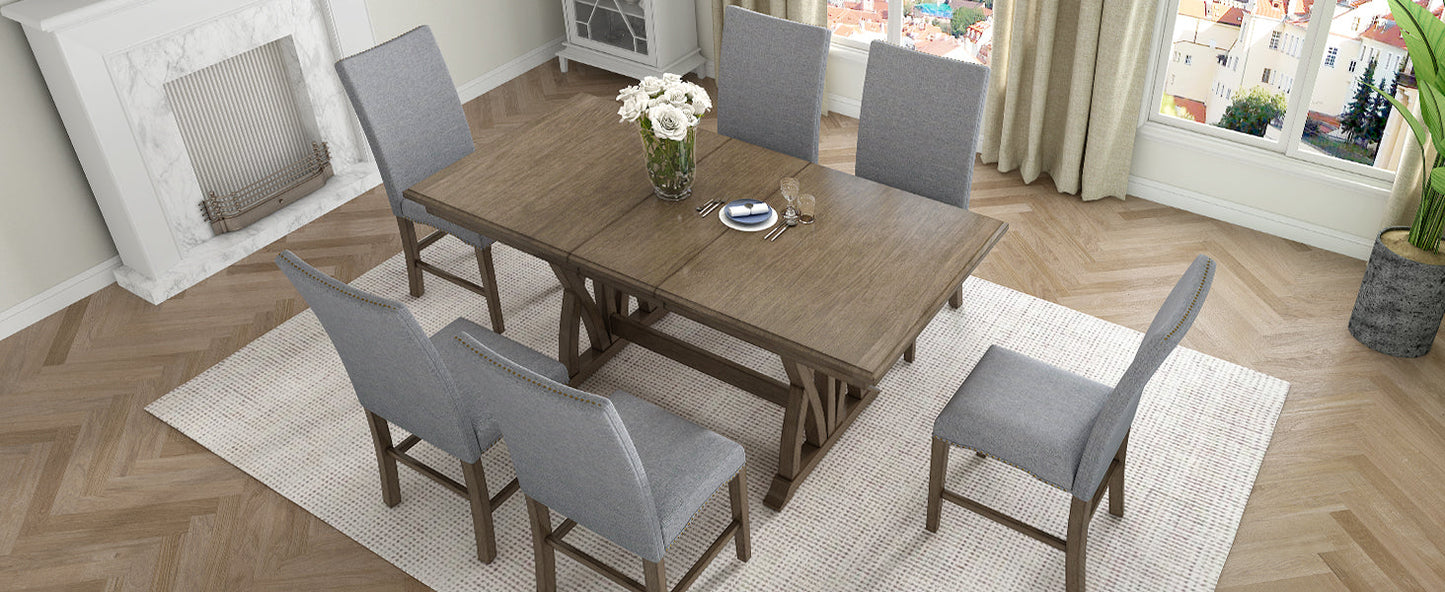 Ensemble de salle à manger TOPMAX en bois massif de style mid-century de 7 pièces