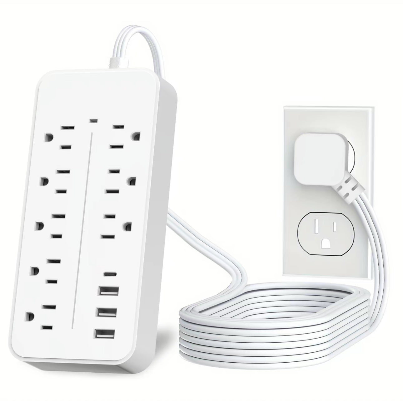FlatCharge 8-Outlet Power Strip with USB Ports