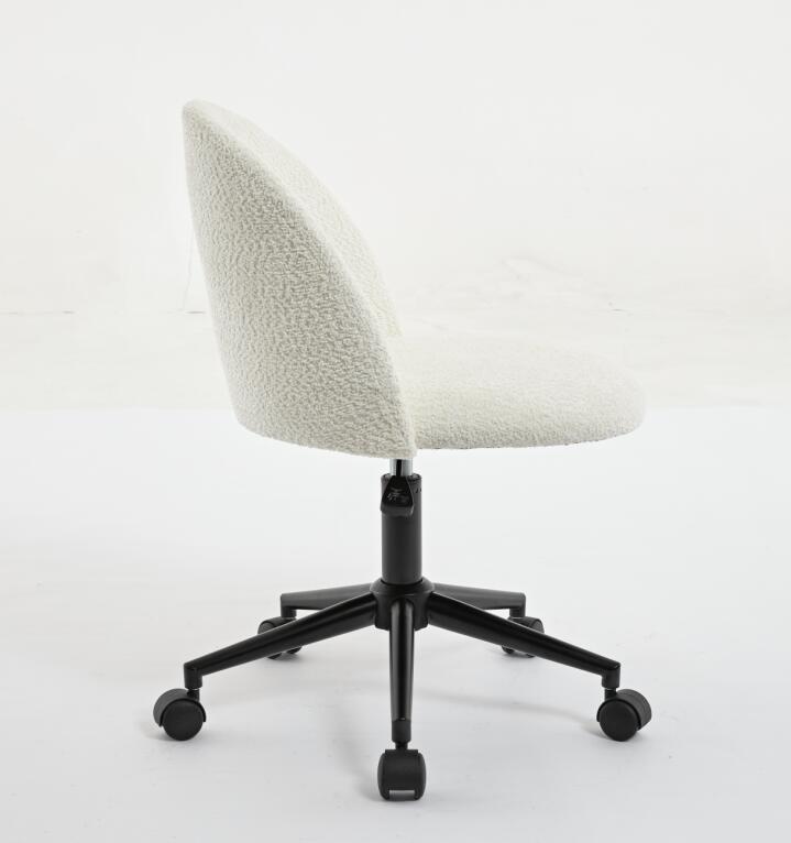Velvet fabric office chair, mid back adjustable rotating computer chair, black legs, cushioned office chair with wheels ，White - Korvel