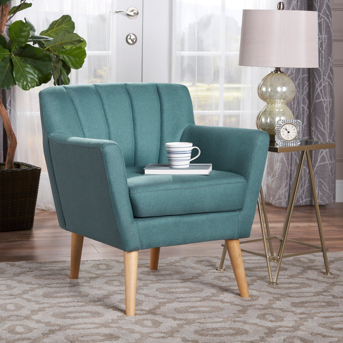 Mid Century Modern Dark Teal Fabric Club Chair