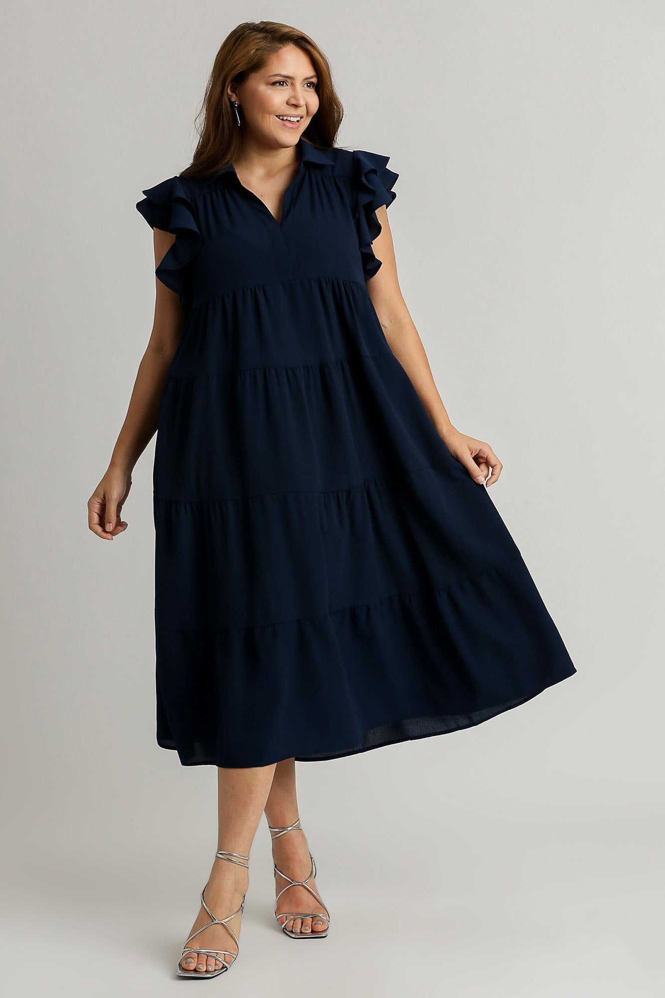 Robe à manches volantées grande taille bleu marine