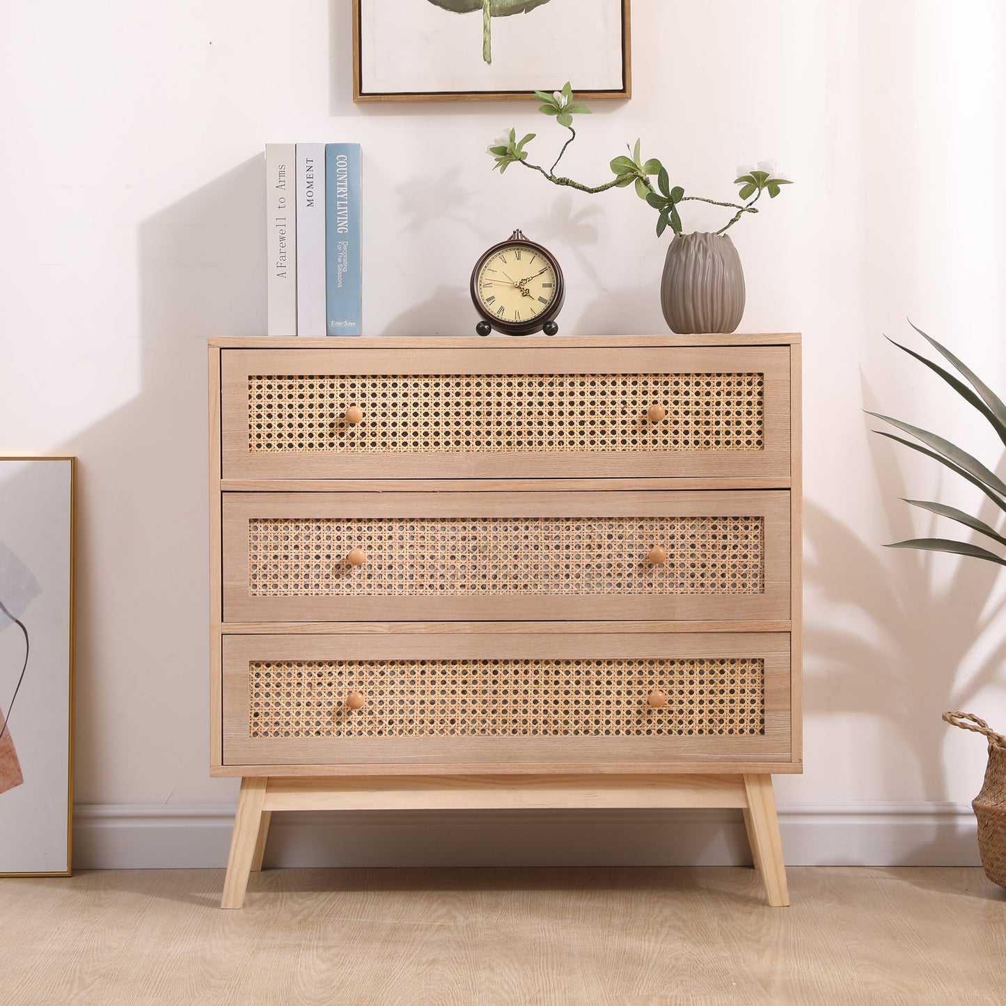 Cabinet de rangement en rotin à 3 tiroirs de 31,5" pour chambre et salon