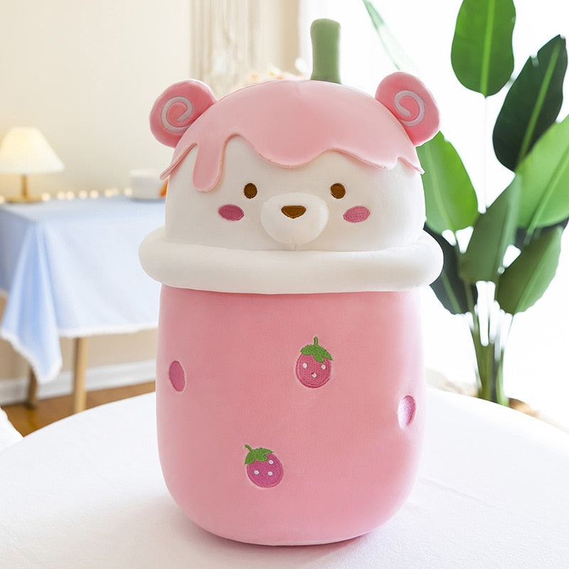 25-40cm Cute Cartoon Teddy Bear Bubble Tea Cup Shaped Pillow Plush Toys Real-life Stuffed Soft Back Cushion Funny Boba Food - Korvel