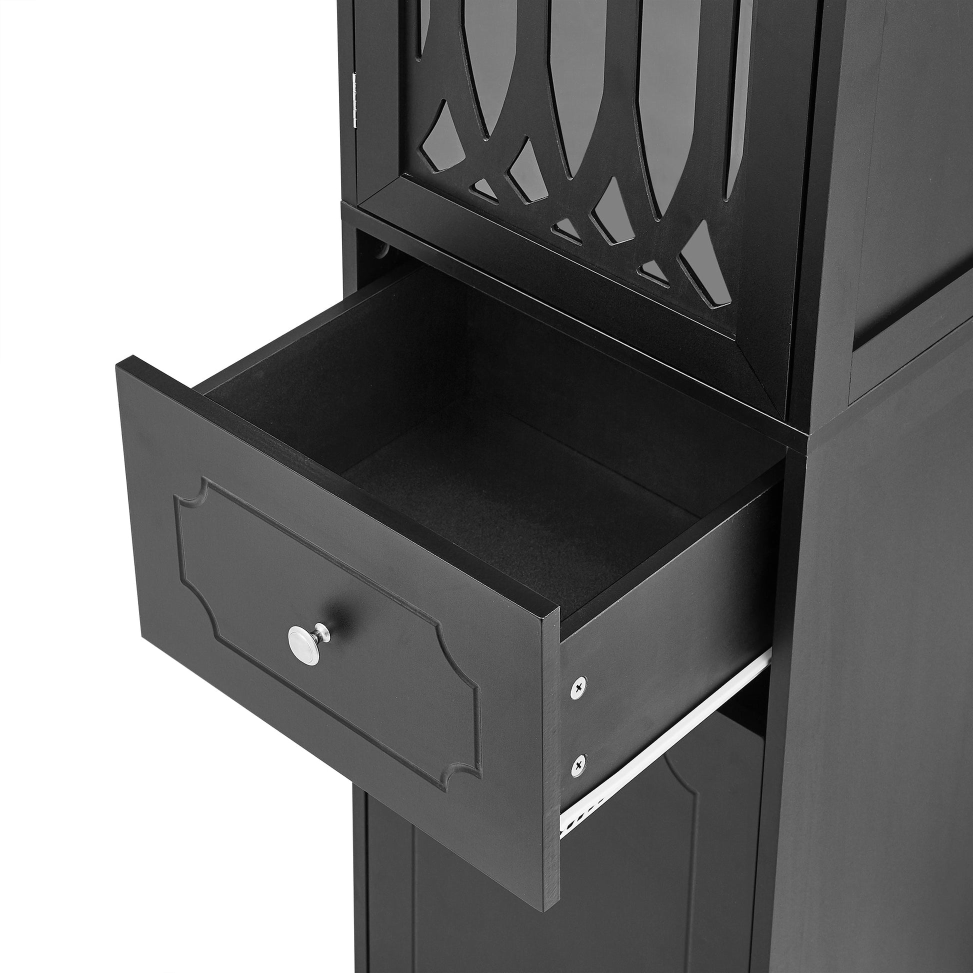 Tall Bathroom Cabinet, Freestanding Storage Cabinet with Drawer and Doors, MDF Board, Acrylic Door, Adjustable Shelf, Black - Korvel