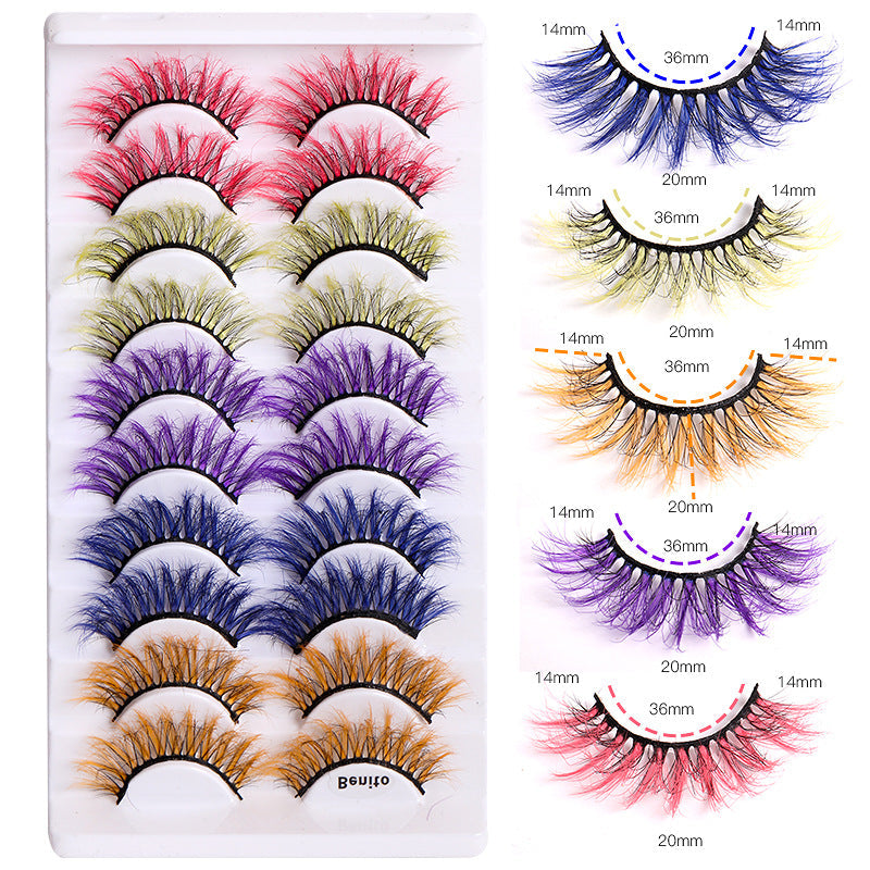 10 Pairs Of Color Mink Hair Fried Multilayer Thick Cross False Eyelashes 8D FLUFFY - Korvel