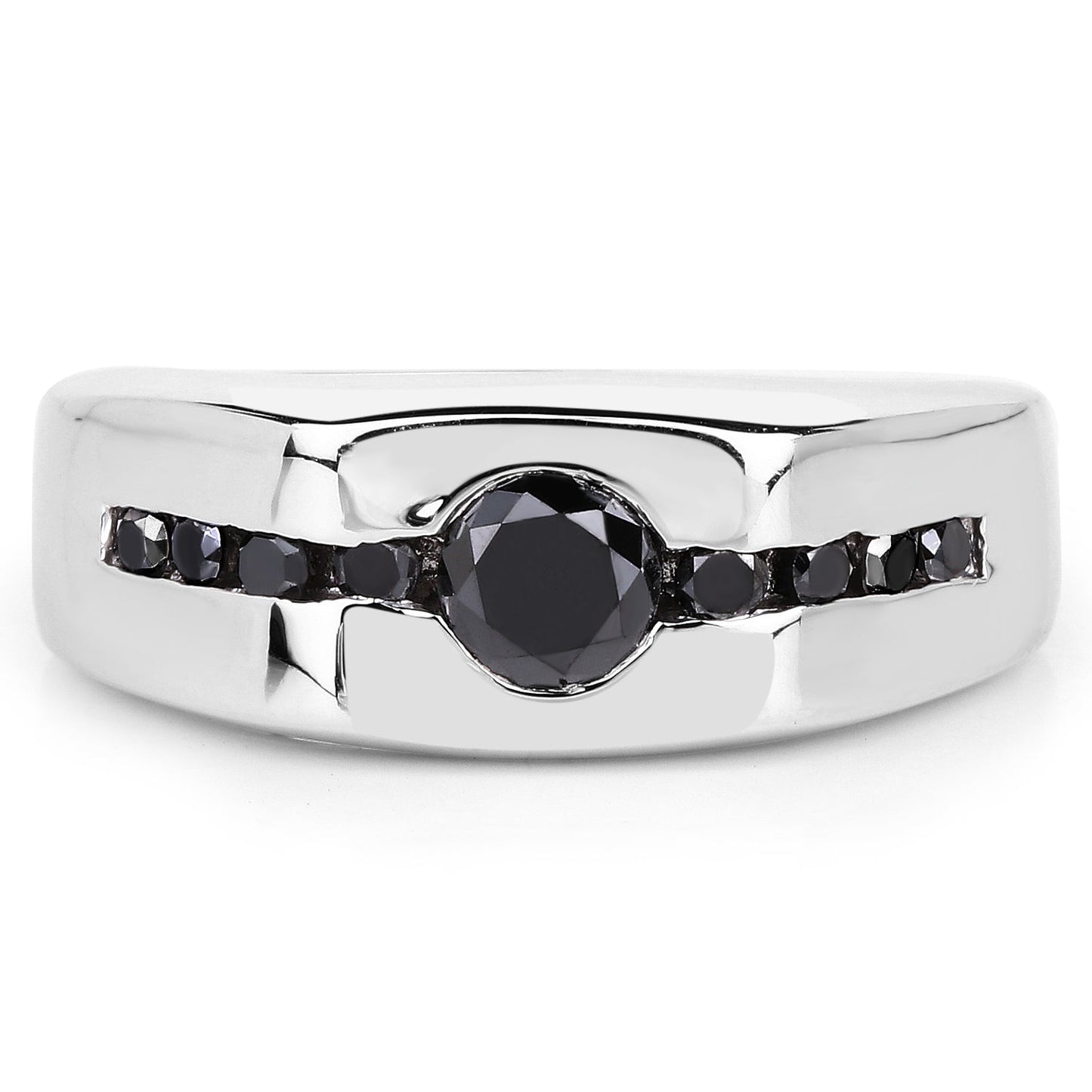 0.74 Carat Genuine Black Diamond Sterling Silver Engagement Ring