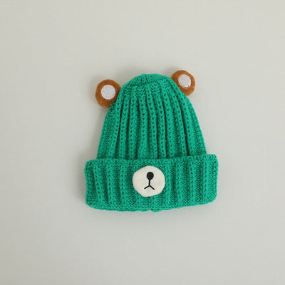Autumn and winter children warm knitted hat cute bear candy color woolen hat Korean male and female baby warm hat trend - Korvel