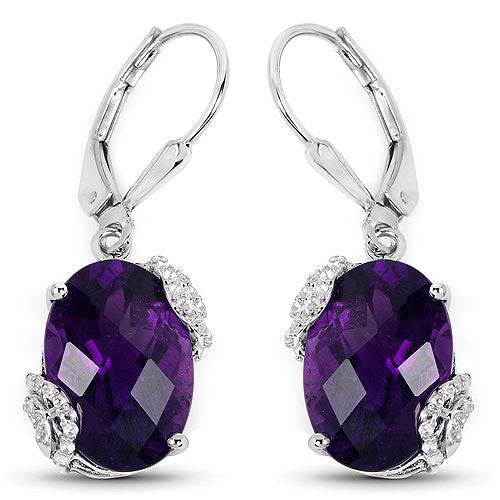 Boucles d'oreilles en argent sterling avec améthyste et topaze blanche de 10,18 carats