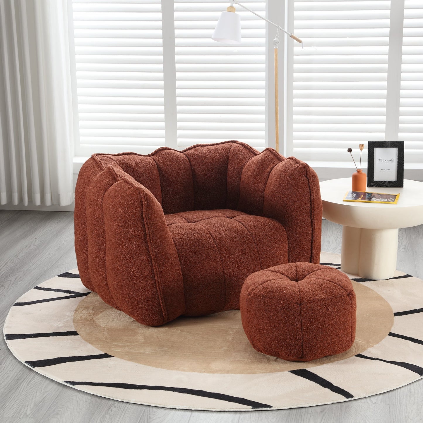 Soft Bean Bag Chair with High Resilient Foam(Chips)for living room and bedroom Comfortable Square Lazy Sofa with  Footstool - Korvel