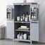 Bathroom floor storage cabinet, bathroom storage cabinet, 4-door independent cabinet, adjustable shelf, adaptive shelf, gray - Korvel