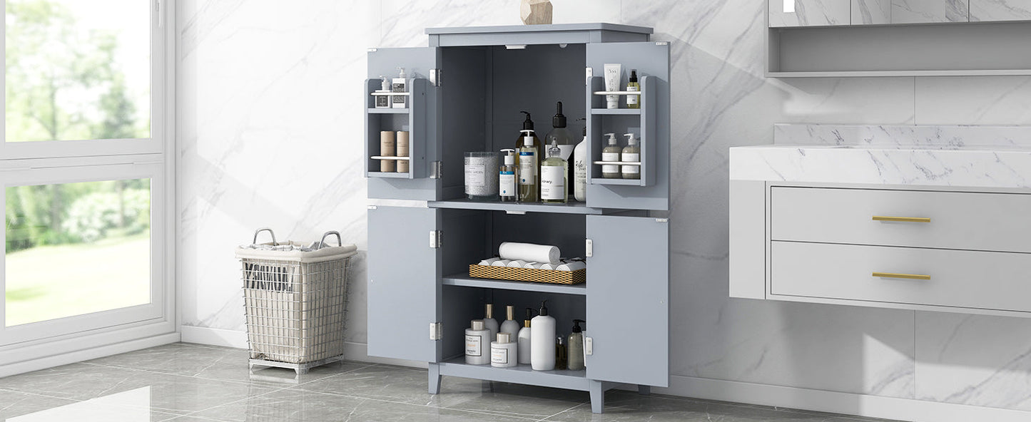 Bathroom floor storage cabinet, bathroom storage cabinet, 4-door independent cabinet, adjustable shelf, adaptive shelf, gray - Korvel
