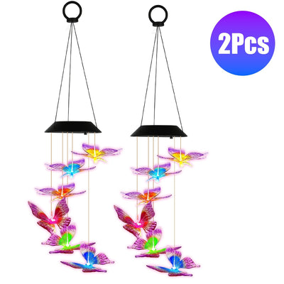 2-Pack Solar Butterfly Wind Chimes - Color Changing Outdoor Decor