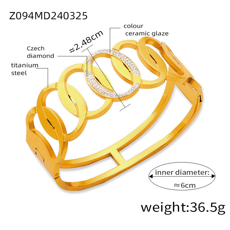 Fashion metal titanium steel bracelet with female geometric design and diamond studded spring buckle bracelet - Korvel