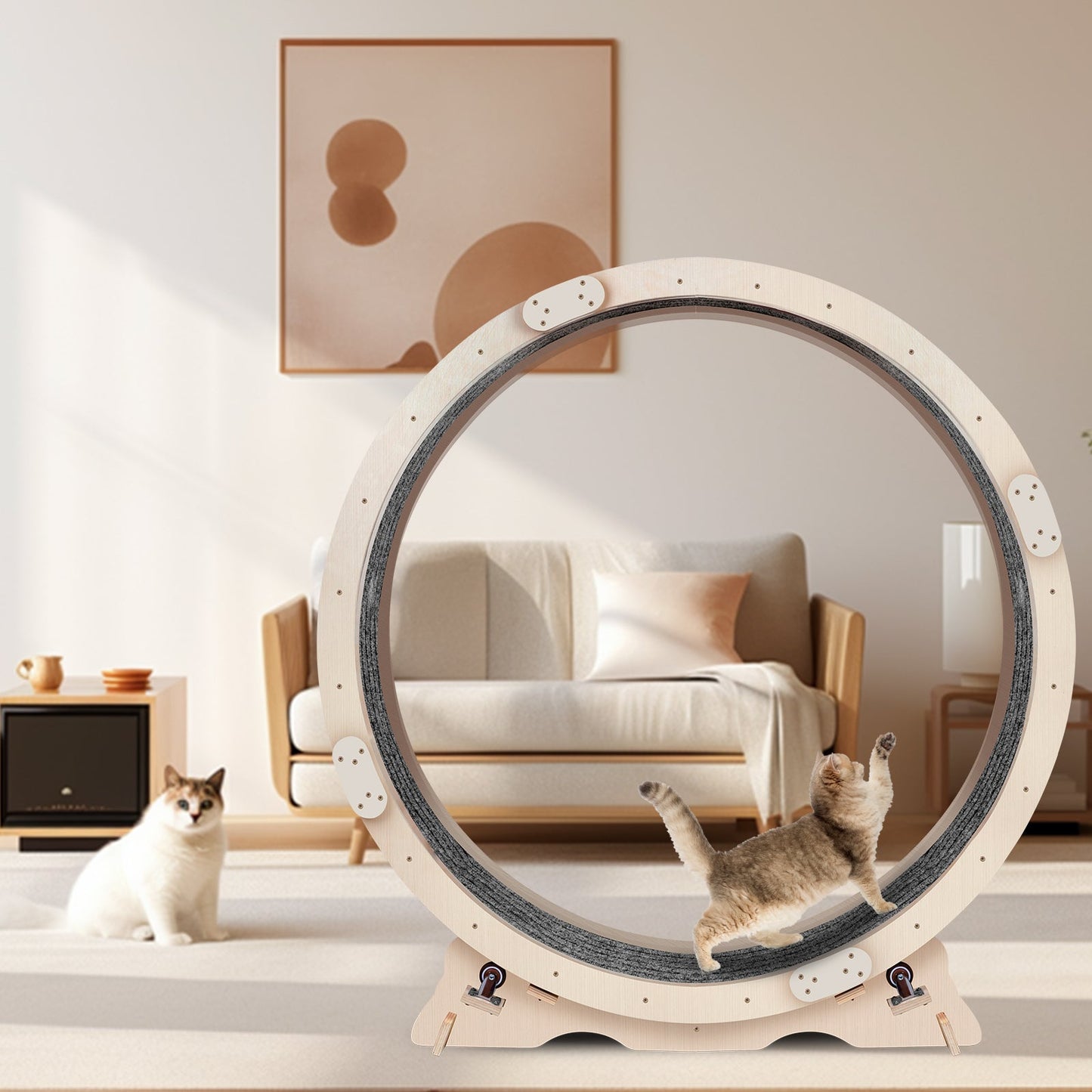 Cat Exercise Wheel for Indoor Cats - Natural Wood Finish
