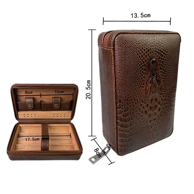 Carved version cigar box portable cedar wood cigar moisturizing box cowhide cigar box storage box Gaoxiba - Korvel