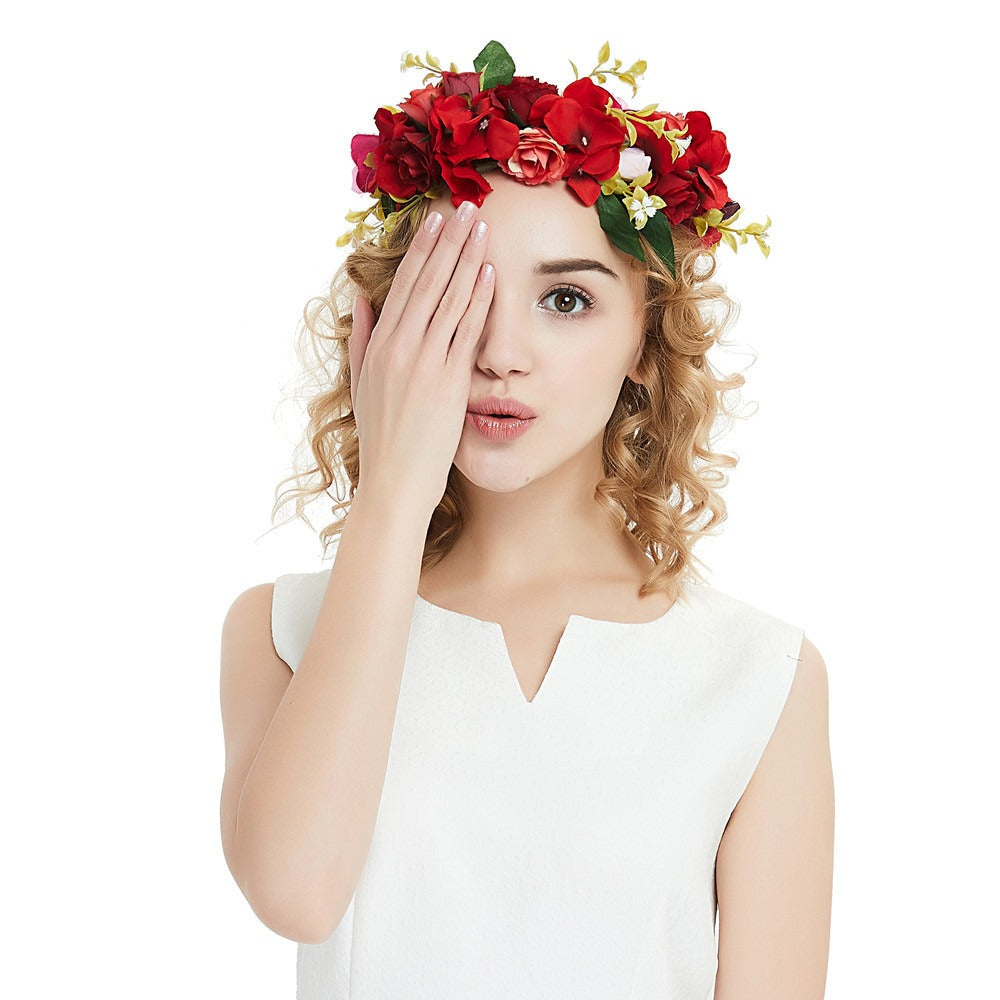 Big Red Rose Blossom Hair Band Bridal Flower Ring Hair Band - Korvel