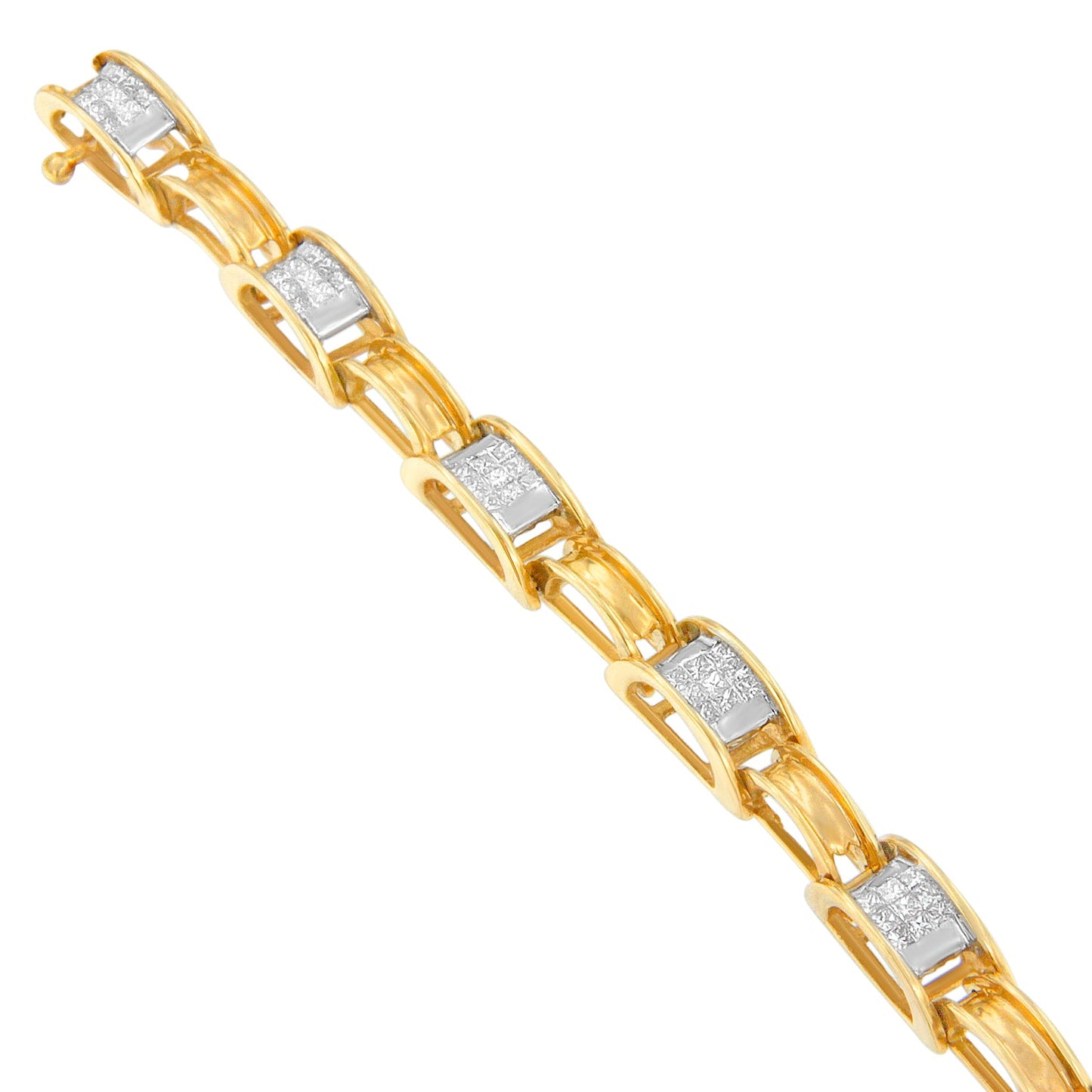 Bracelet en maillons en or jaune 14K avec diamants taille princesse