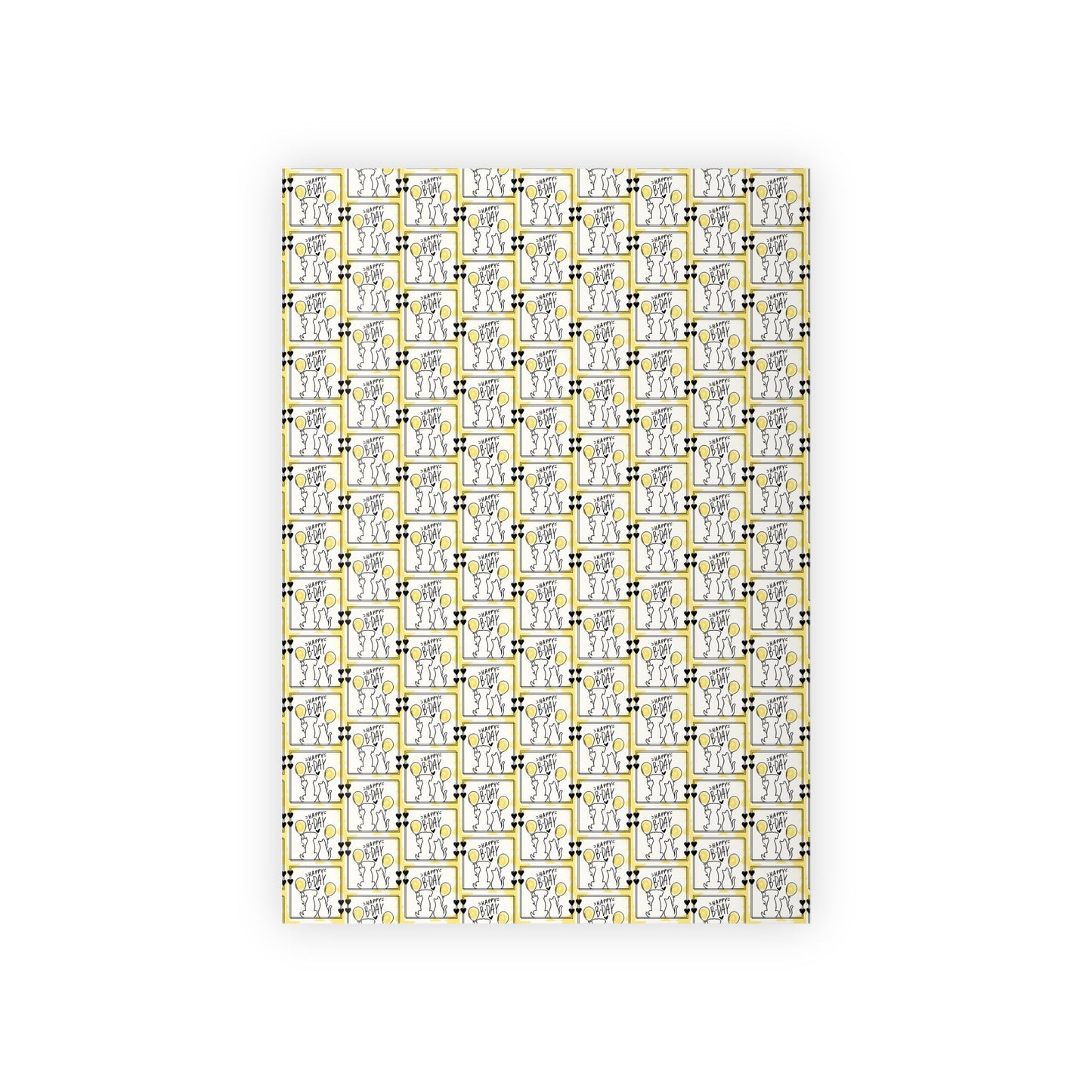 Vibrant Dog & Cat Birthday Gift Wrap - 1 Roll in Black & Yellow - Korvel