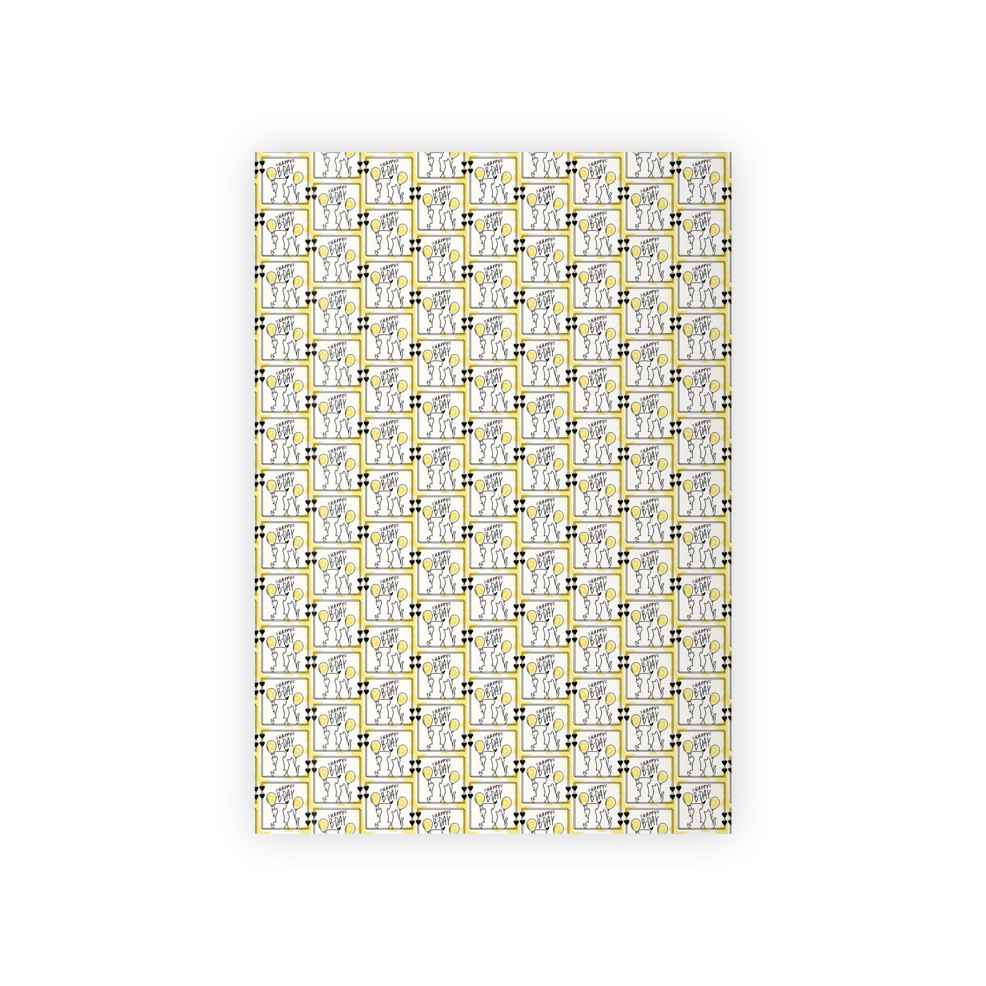 Vibrant Dog & Cat Birthday Gift Wrap - 1 Roll in Black & Yellow - Korvel