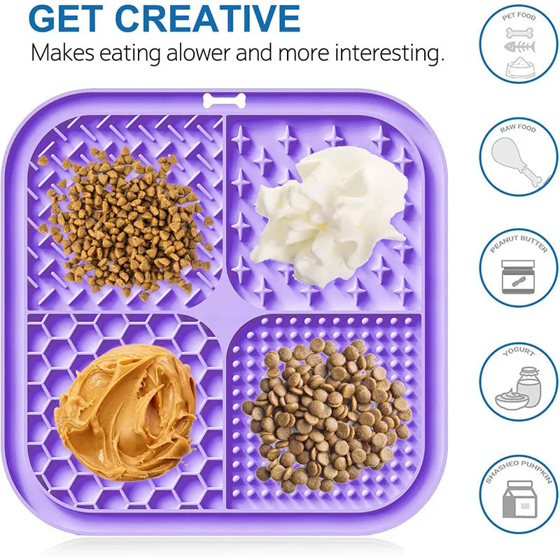 Pet Licking Mat Silicone Pet Food Suction Cup Licking Mat Slow Feeding Mat Anti-choking Slow Food Basin - Korvel