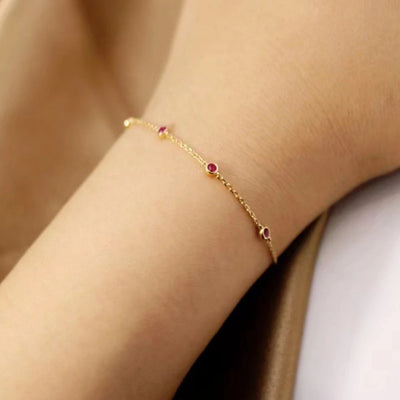 925 Sterling Silver Four Round Mini Ruby Zircon Bracelet for Women Fashion Niche Light Luxury Exquisite Chain Bracelet - Korvel