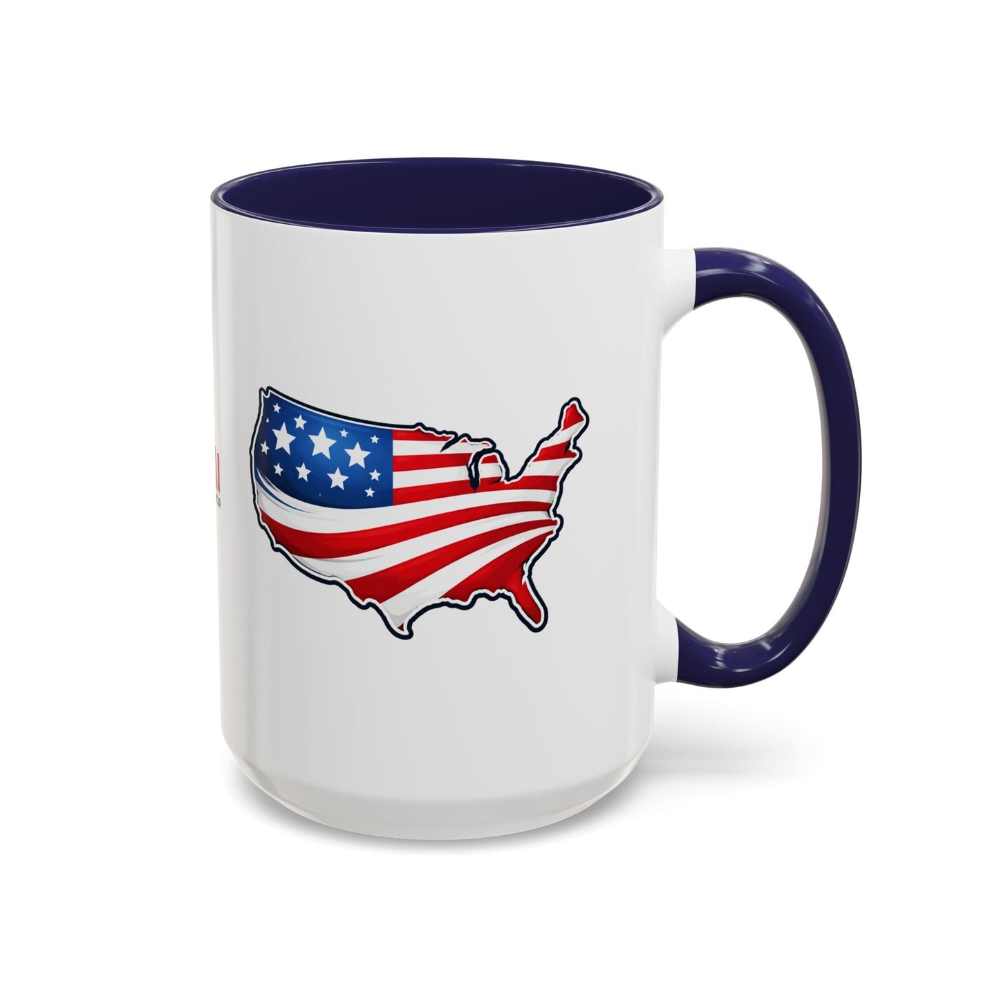Taza de café patriótica con mapa de EE. UU. y asa roja